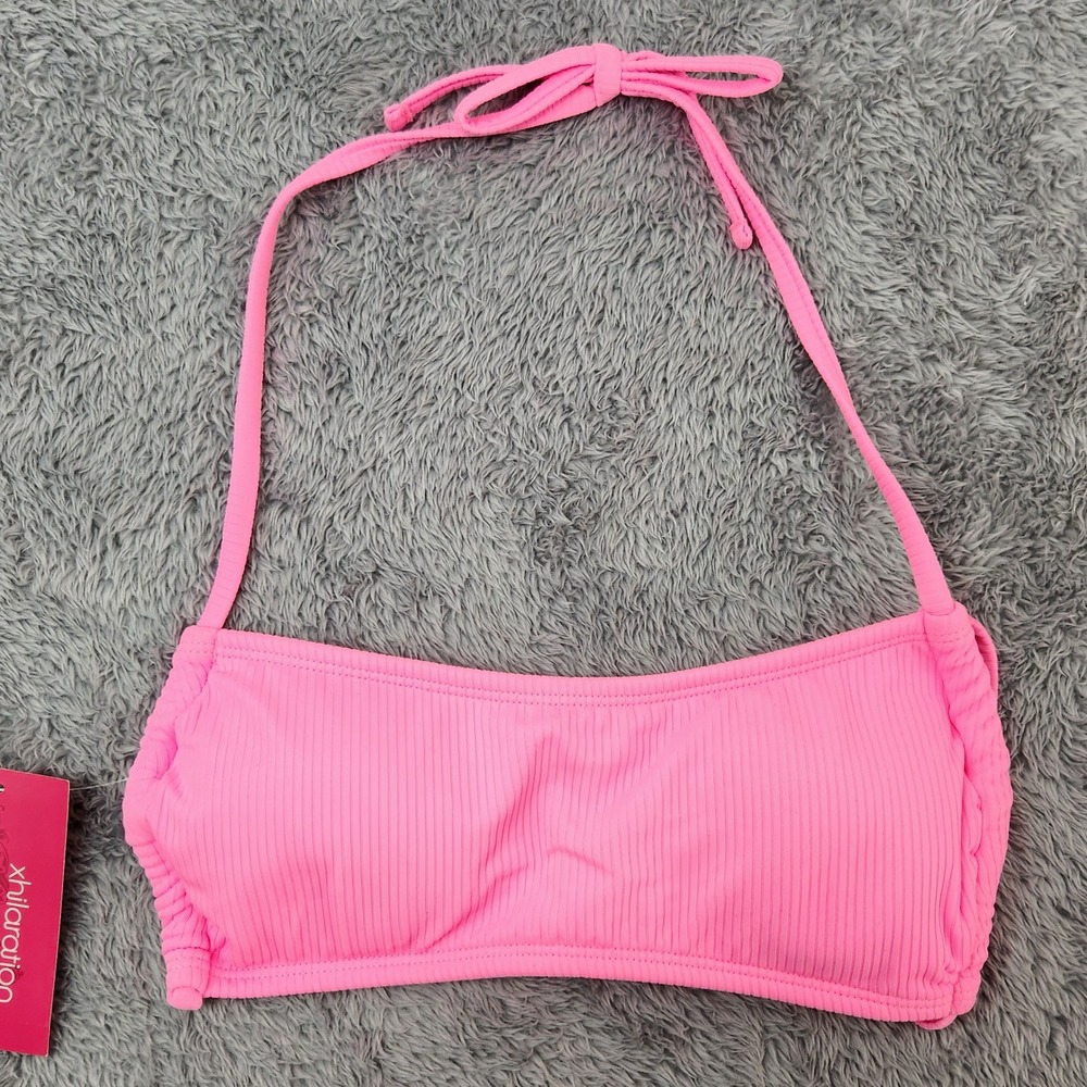 Xhilaration Bikini Top Juniors M‎ Pink Ribbed Bandeau Halter Neck 238150413 NEW